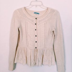 Anthropologie Peplum Lace Pintuck Sweater